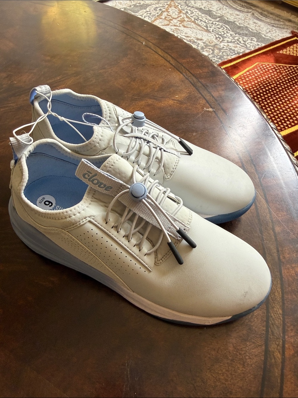 Glove Women’s Slip-On Athletic Sneakers in Cream and Light Blue